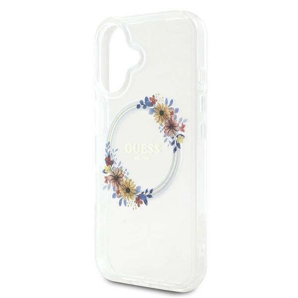 MagSafe-deksel for Apple iPhone 16 Plus, Guess, IML Flowers Wreath, Gjennomsiktig