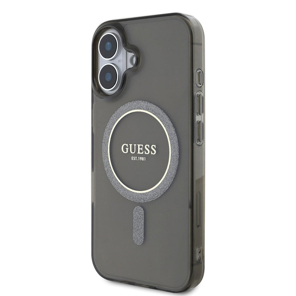 MagSafe-deksel for Apple iPhone 16 Plus, Guess, IML Glitter Circle, Svart