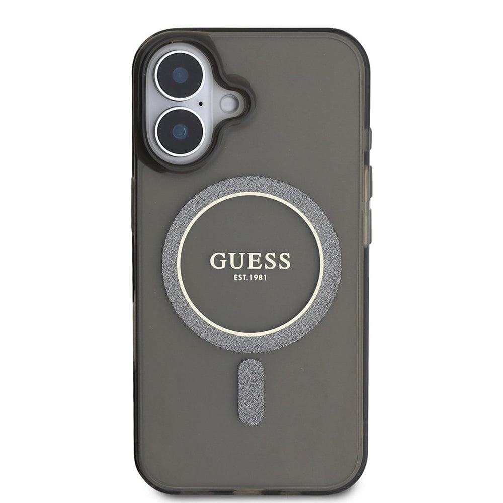 MagSafe-deksel for Apple iPhone 16 Plus, Guess, IML Glitter Circle, Svart