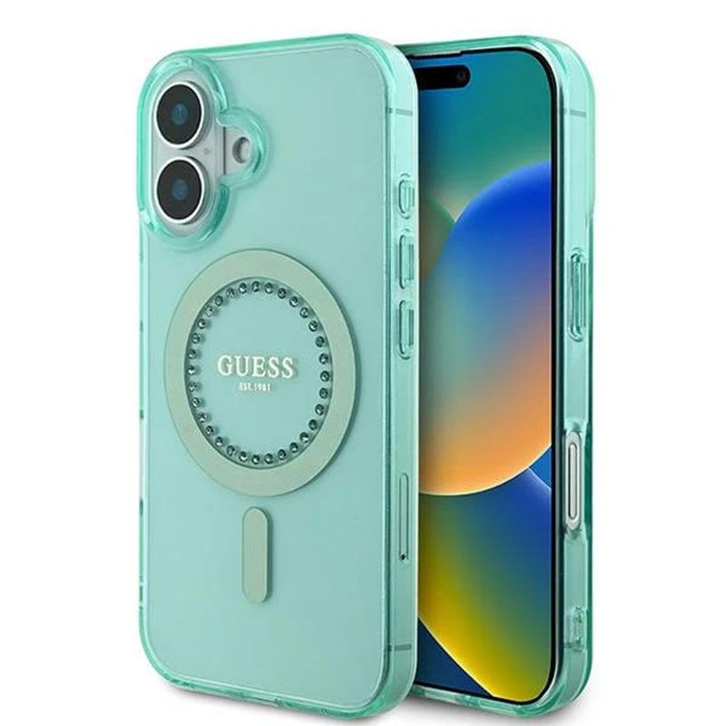 MagSafe-deksel for Apple iPhone 16 Plus, Guess, IML Rhinestone, Grønn