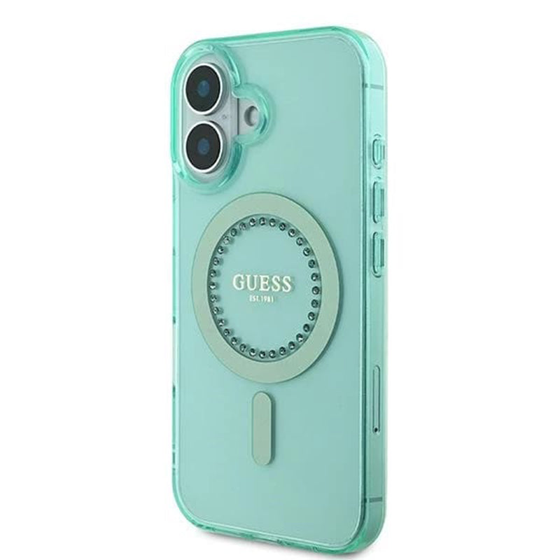 MagSafe-deksel for Apple iPhone 16 Plus, Guess, IML Rhinestone, Grønn