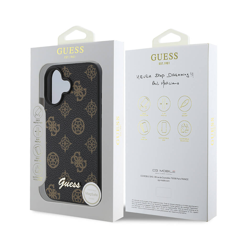 MagSafe-deksel for Apple iPhone 16 Plus, Guess, Peony Script, Svart