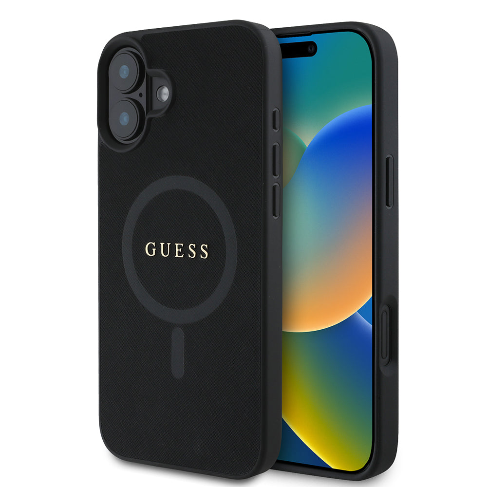 MagSafe-deksel for Apple iPhone 16 Plus, Guess, Saffiano Classic Logo, Svart
