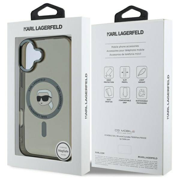 MagSafe-deksel for Apple iPhone 16 Plus, Karl Lagerfeld, IML Karl's Head, Svart