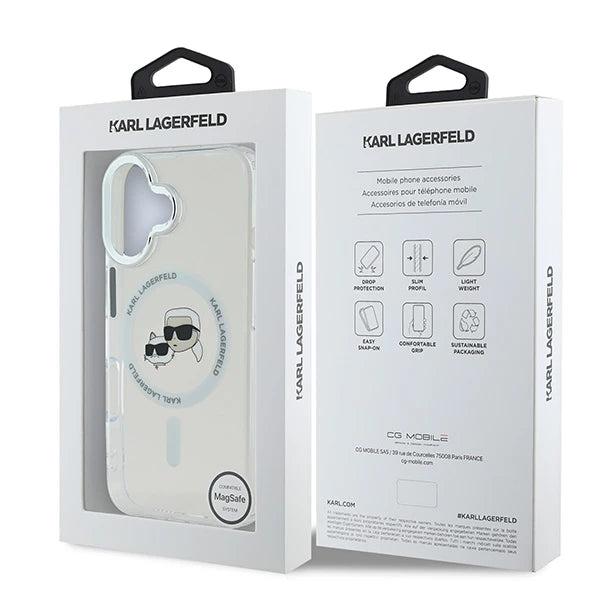 MagSafe-deksel for Apple iPhone 16 Plus, Karl Lagerfeld, IML Metal Karl & Choupette's Heads, Hvit