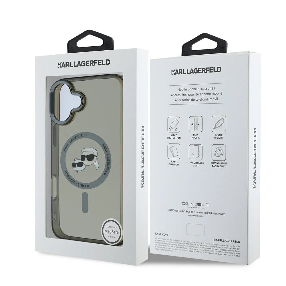 MagSafe deksel for Apple iPhone 16 Plus, Karl Lagerfeld, IML Metal Karl & Choupette's Heads, Svart