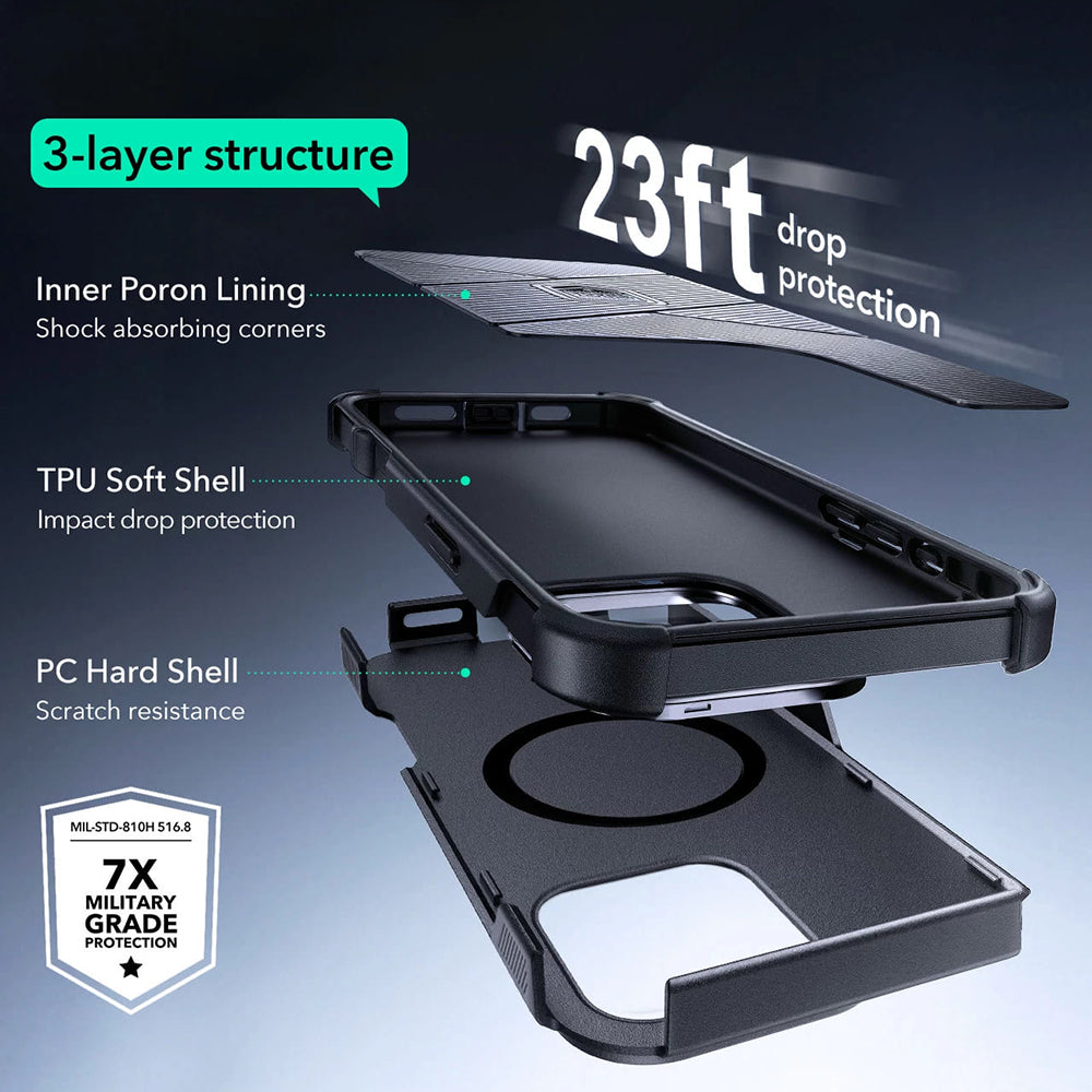 MagSafe-deksel for Apple iPhone 16 Pro, ESR, Cyber Armor Kickstand, Grå