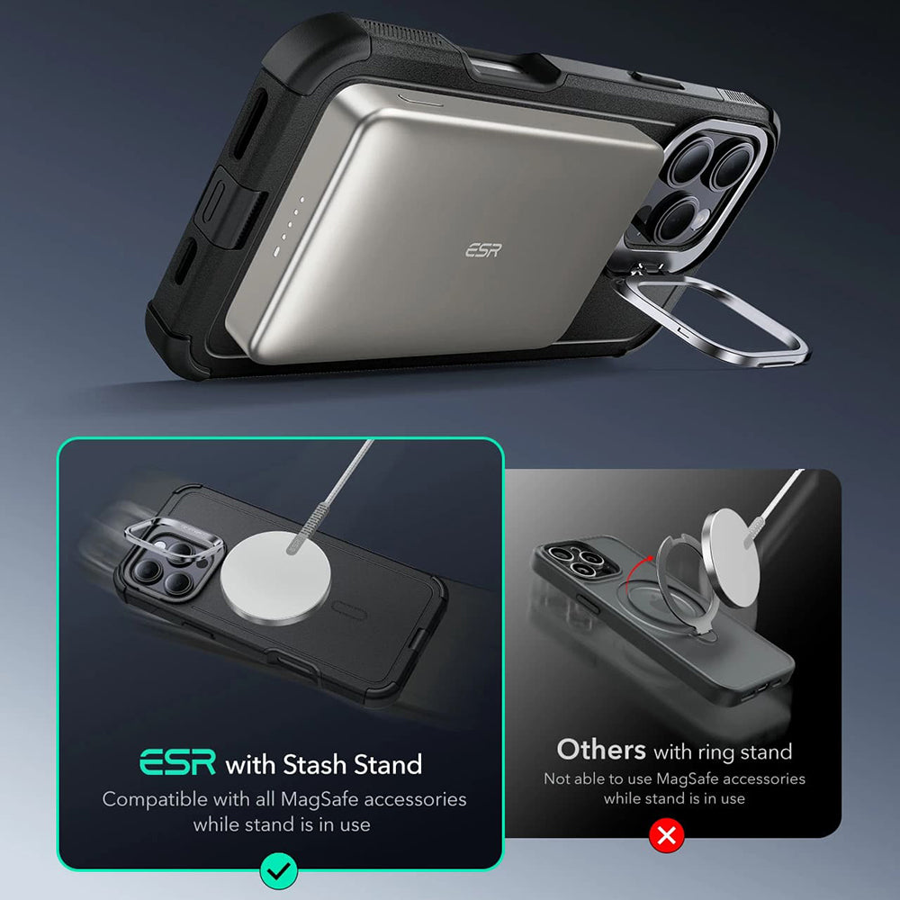 MagSafe-deksel for Apple iPhone 16 Pro, ESR, Cyber Armor Kickstand, Grå