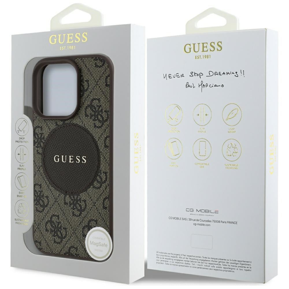 MagSafe deksel for Apple iPhone 16 Pro, Guess, 4G Circle Classic Logo, Brun