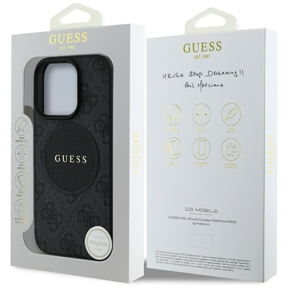 MagSafe-deksel for Apple iPhone 16 Pro, Guess, 4G Circle Classic Logo, Svart