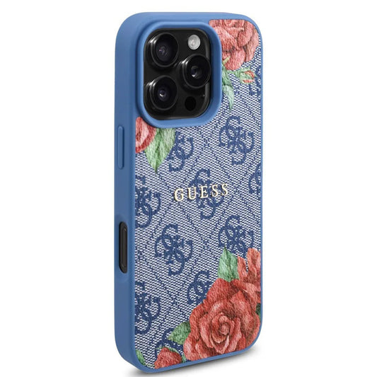 MagSafe-deksel for Apple iPhone 16 Pro, Guess, 4G Flowers Print, Blå