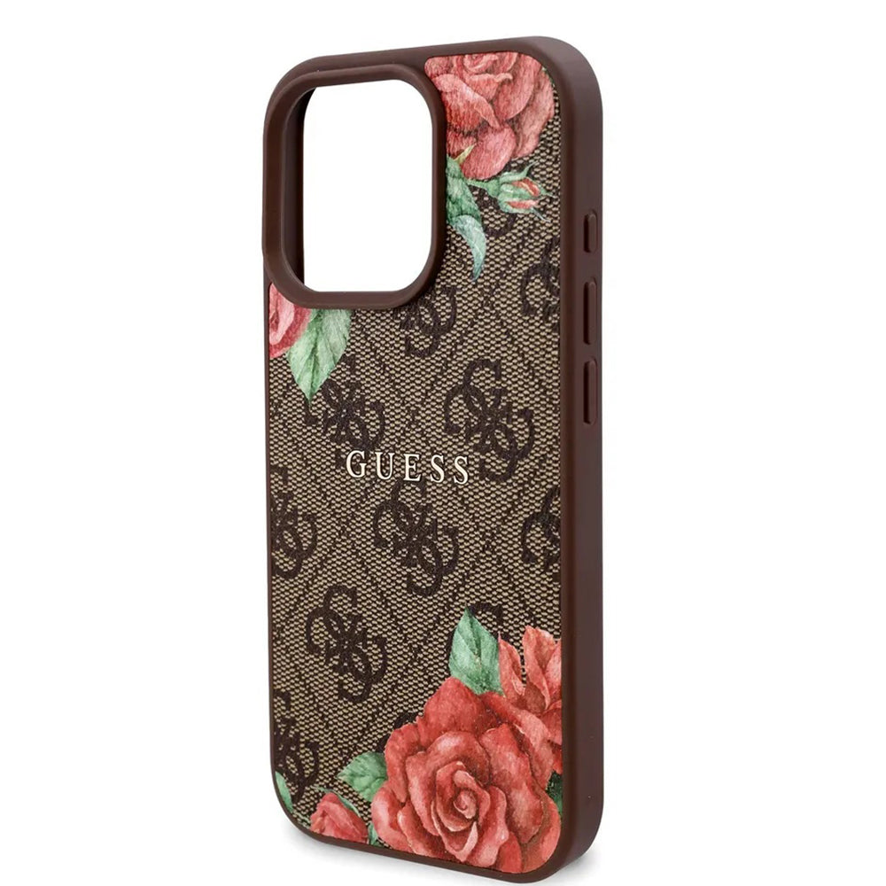MagSafe-deksel for Apple iPhone 16 Pro, Guess, 4G Flowers Print, Brun