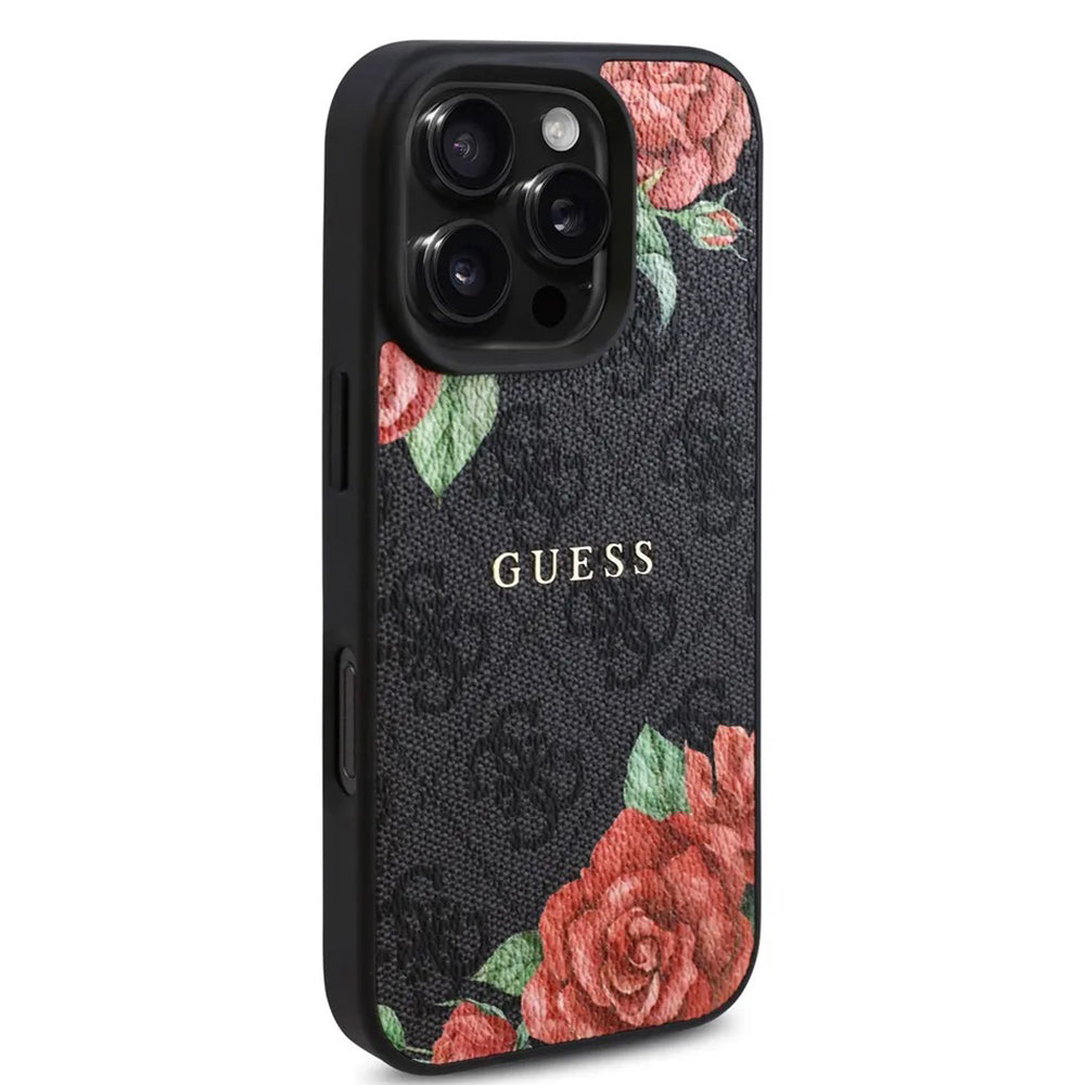 MagSafe-deksel for Apple iPhone 16 Pro, Guess, 4G Flowers Print, Svart