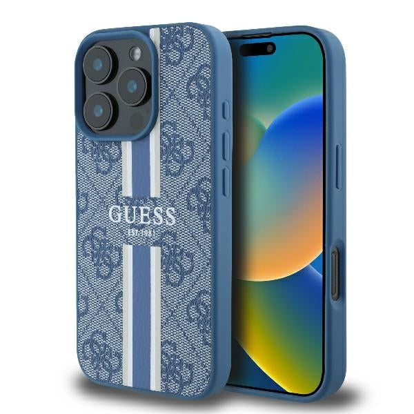 MagSafe-deksel for Apple iPhone 16 Pro, Guess, 4G Printed Stripes, Blå