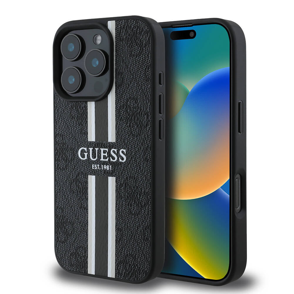 MagSafe-deksel for Apple iPhone 16 Pro, Guess, 4G Printed Stripes, Svart
