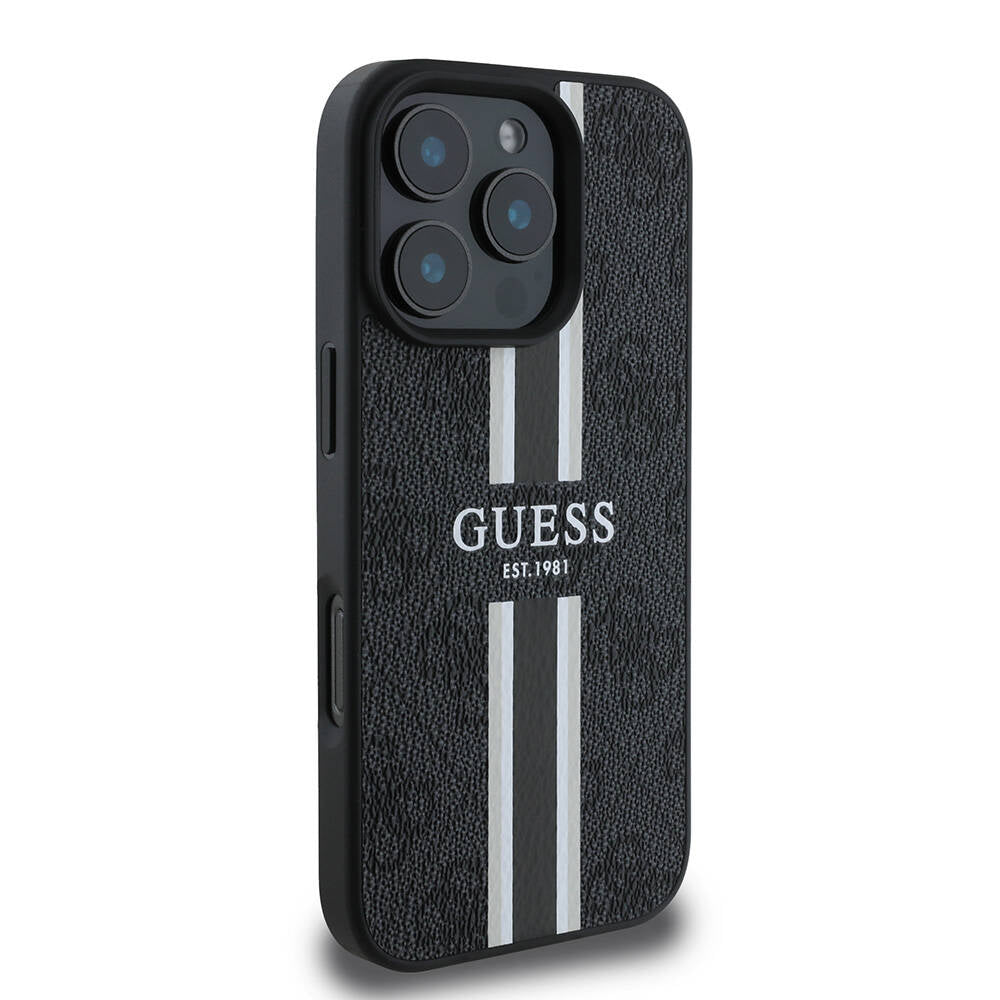 MagSafe-deksel for Apple iPhone 16 Pro, Guess, 4G Printed Stripes, Svart