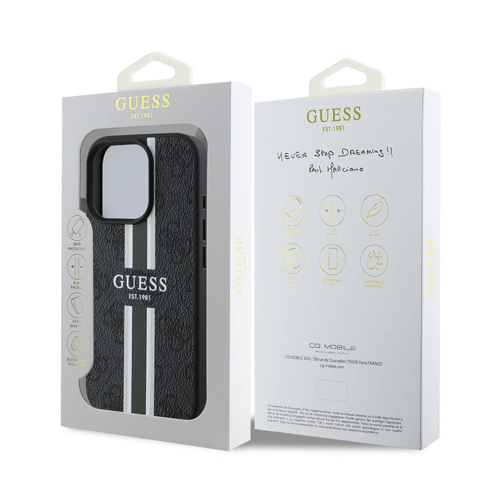 MagSafe-deksel for Apple iPhone 16 Pro, Guess, 4G Printed Stripes, Svart
