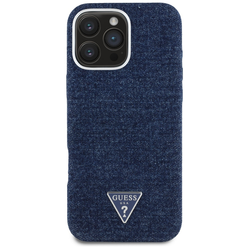 MagSafe-deksel for Apple iPhone 16 Pro, Guess, Denim Triangle Logo, Blå