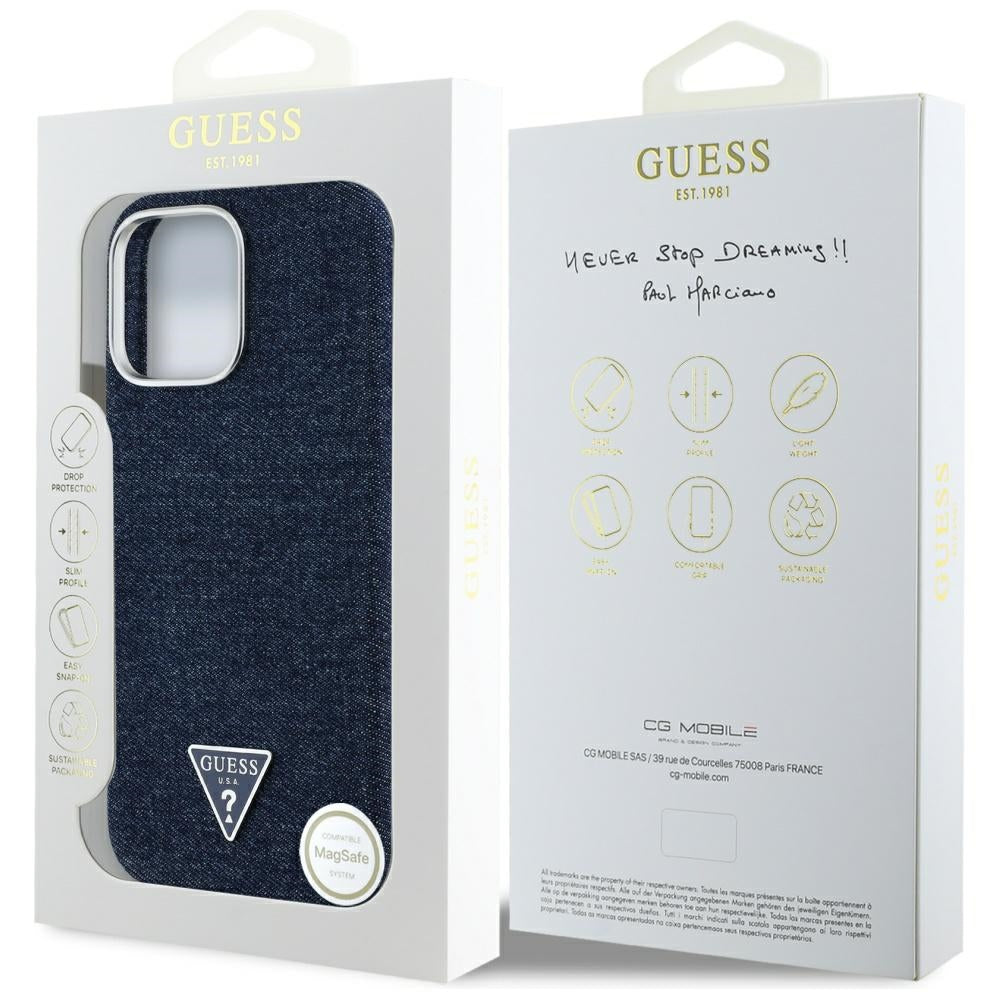 MagSafe-deksel for Apple iPhone 16 Pro, Guess, Denim Triangle Logo, Blå
