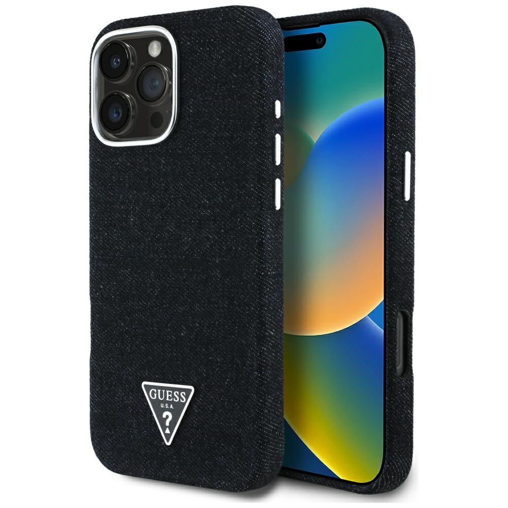 MagSafe-deksel for Apple iPhone 16 Pro, Guess, Denim Triangle Logo, Svart