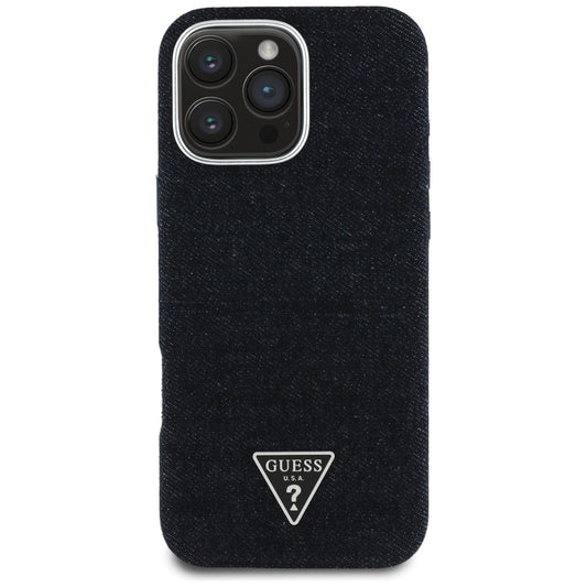 MagSafe-deksel for Apple iPhone 16 Pro, Guess, Denim Triangle Logo, Svart