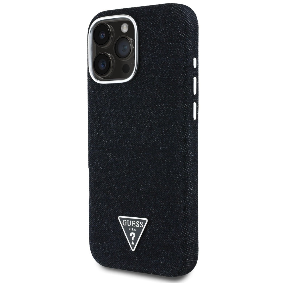MagSafe-deksel for Apple iPhone 16 Pro, Guess, Denim Triangle Logo, Svart