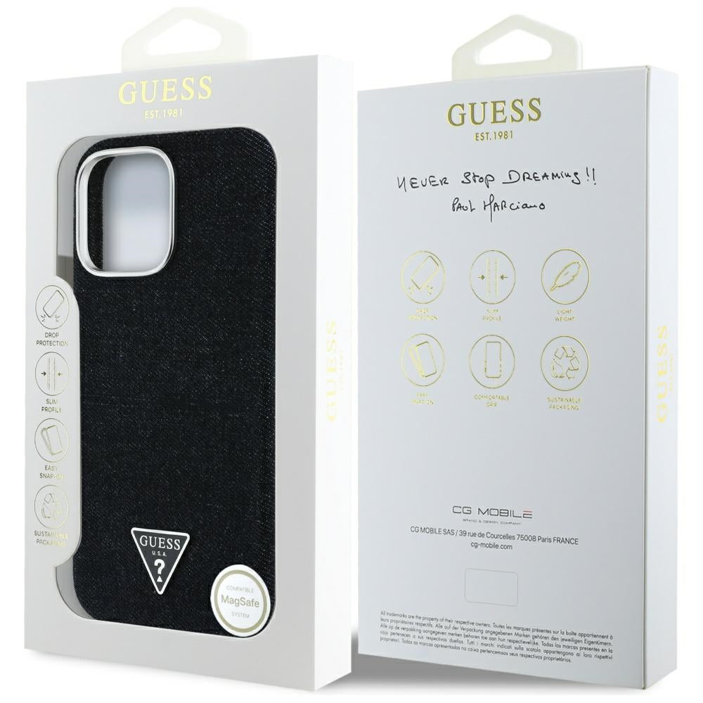 MagSafe-deksel for Apple iPhone 16 Pro, Guess, Denim Triangle Logo, Svart