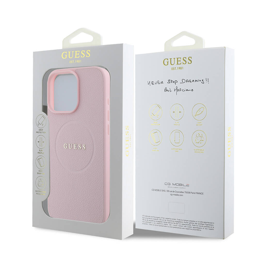 MagSafe-deksel for Apple iPhone 16 Pro, Guess, Grained Gold Ring, Rosa