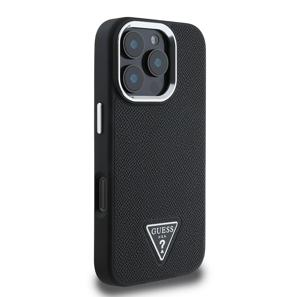 MagSafe-deksel for Apple iPhone 16 Pro, Guess, Grained Triangle Logo, Svart