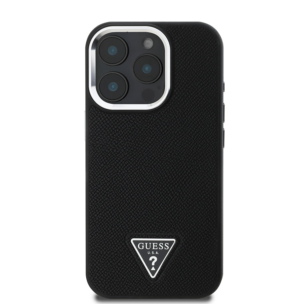 MagSafe-deksel for Apple iPhone 16 Pro, Guess, Grained Triangle Logo, Svart