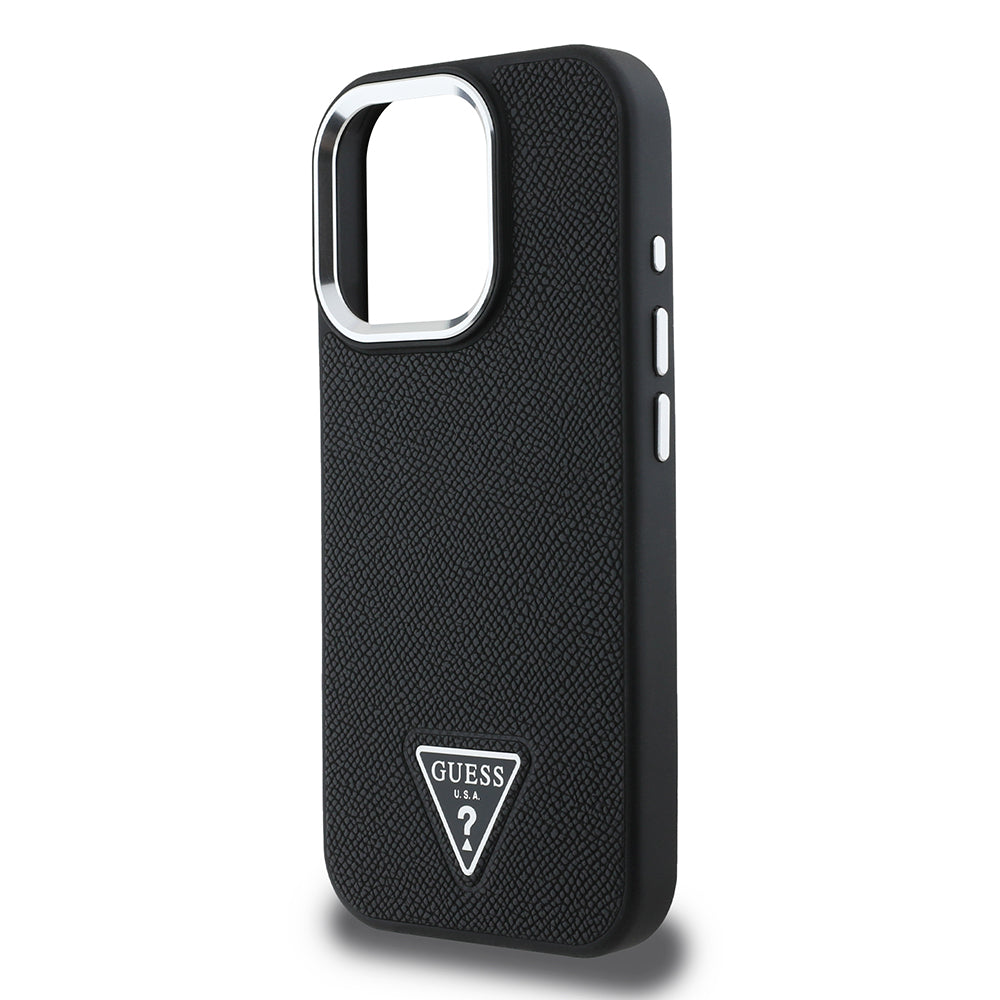 MagSafe-deksel for Apple iPhone 16 Pro, Guess, Grained Triangle Logo, Svart