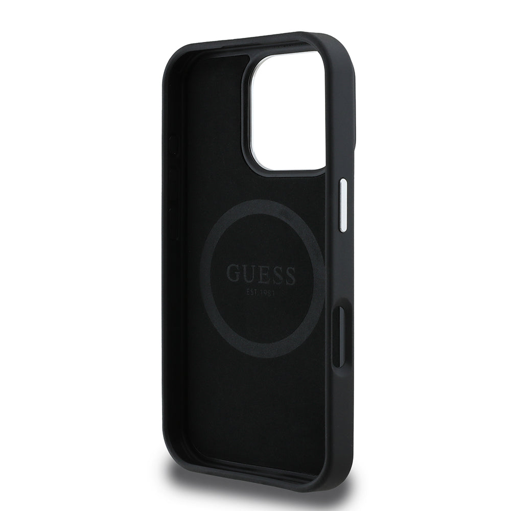 MagSafe-deksel for Apple iPhone 16 Pro, Guess, Grained Triangle Logo, Svart