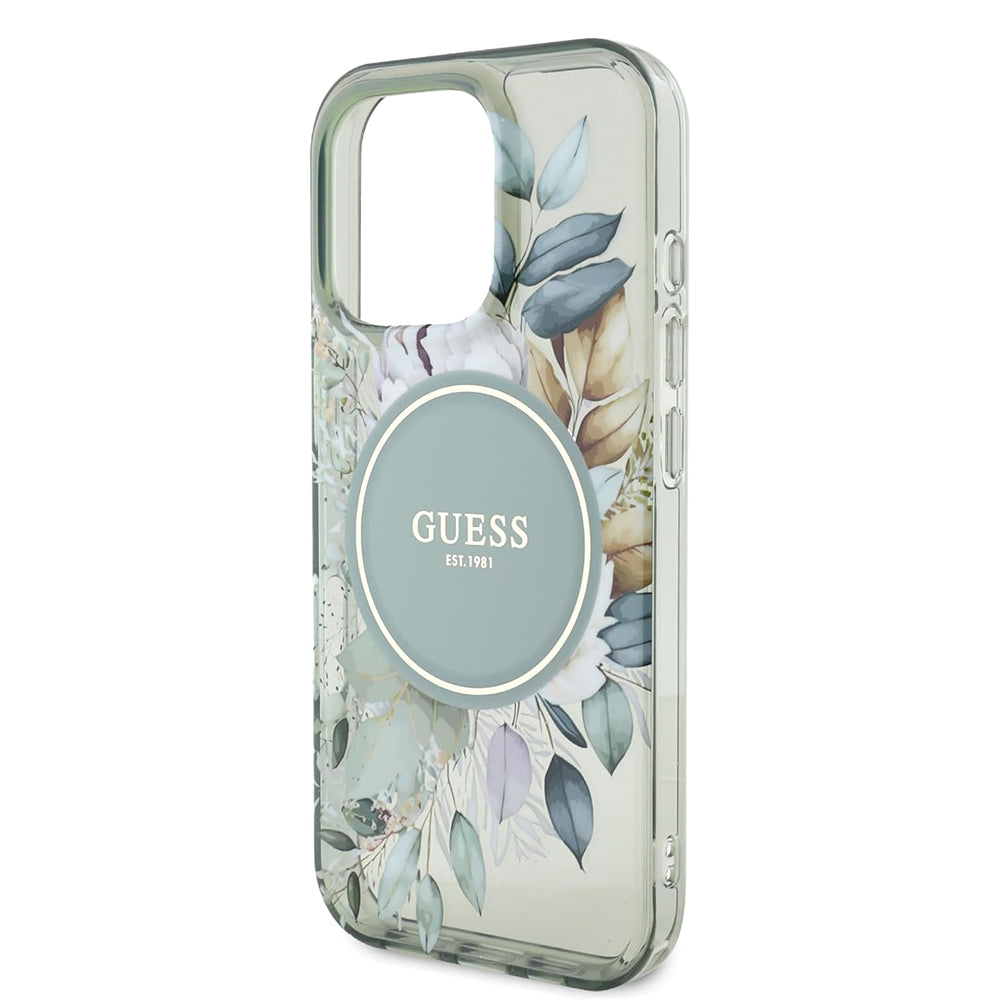 MagSafe-deksel for Apple iPhone 16 Pro, Guess, IML Flower & Tonal Circle, Grønn