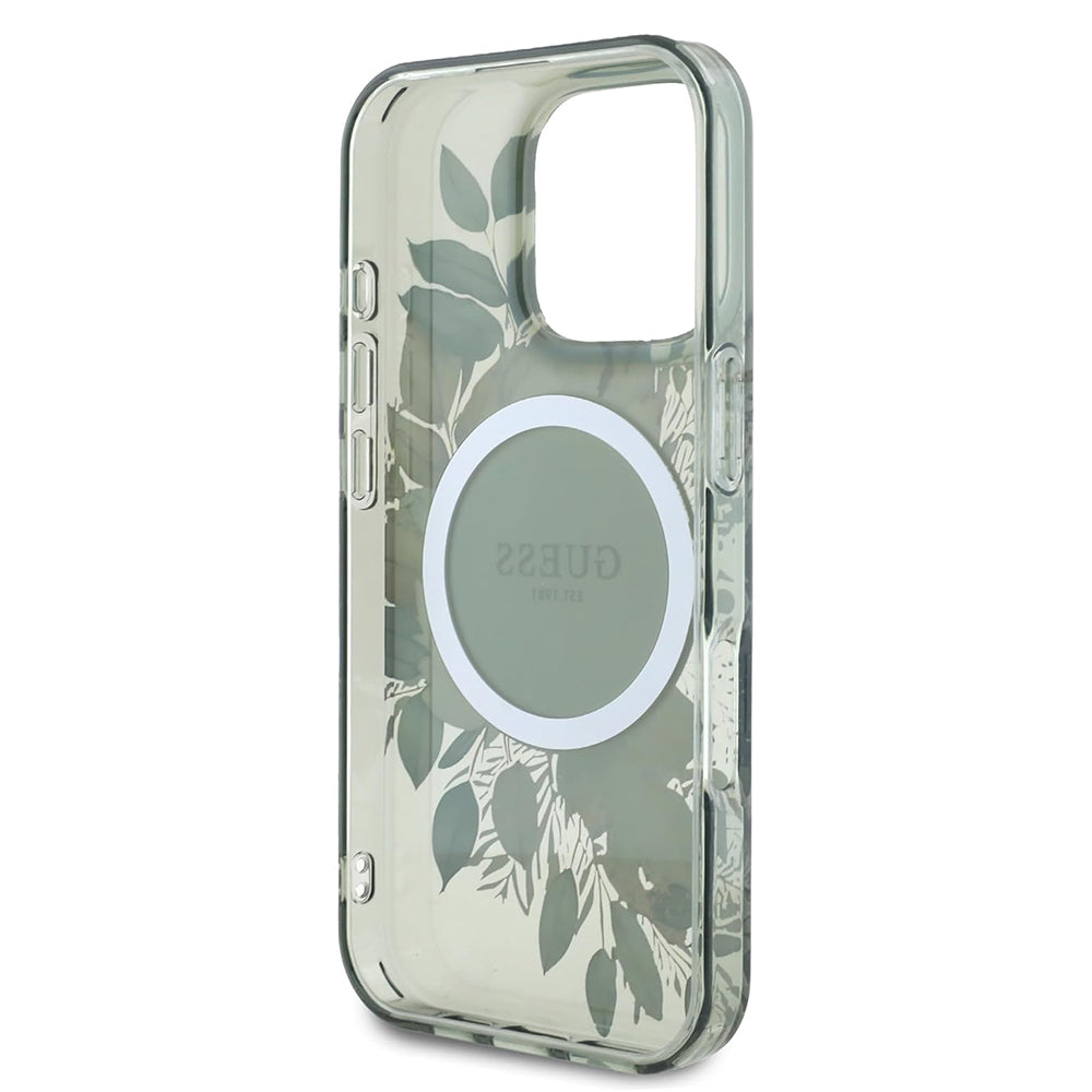 MagSafe-deksel for Apple iPhone 16 Pro, Guess, IML Flower & Tonal Circle, Grønn