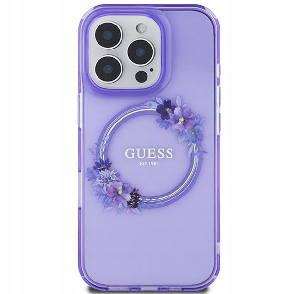 MagSafe-deksel for Apple iPhone 16 Pro, Guess, IML Flowers Wreath, Lilla