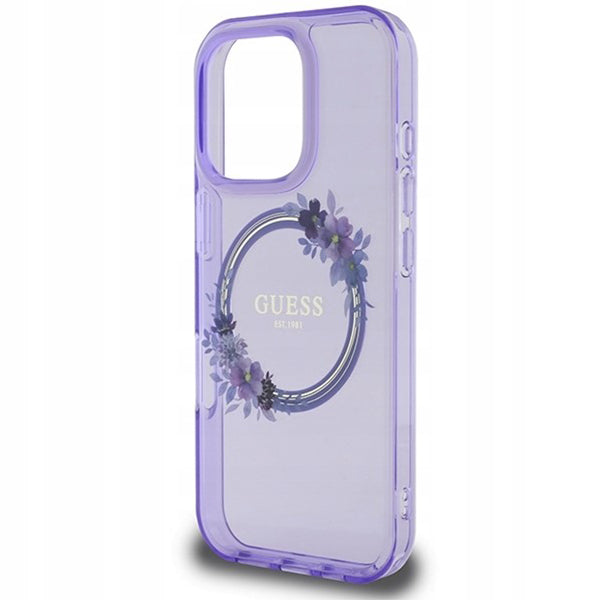 MagSafe-deksel for Apple iPhone 16 Pro, Guess, IML Flowers Wreath, Lilla