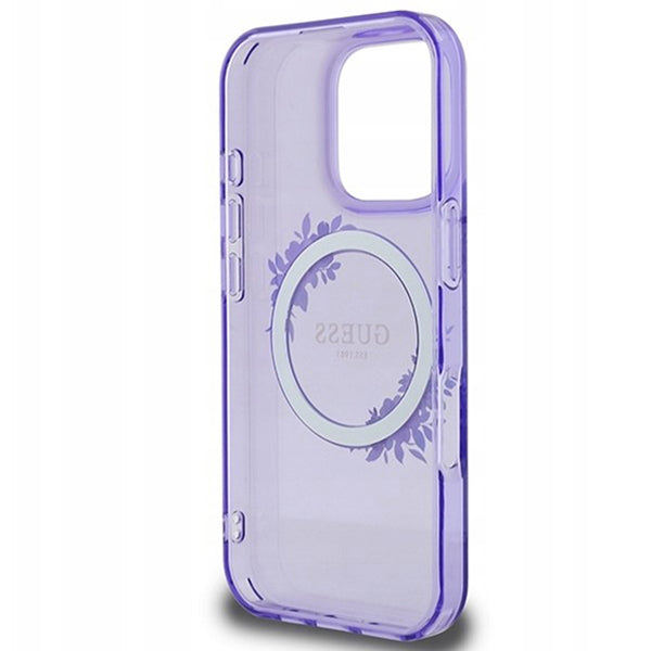 MagSafe-deksel for Apple iPhone 16 Pro, Guess, IML Flowers Wreath, Lilla