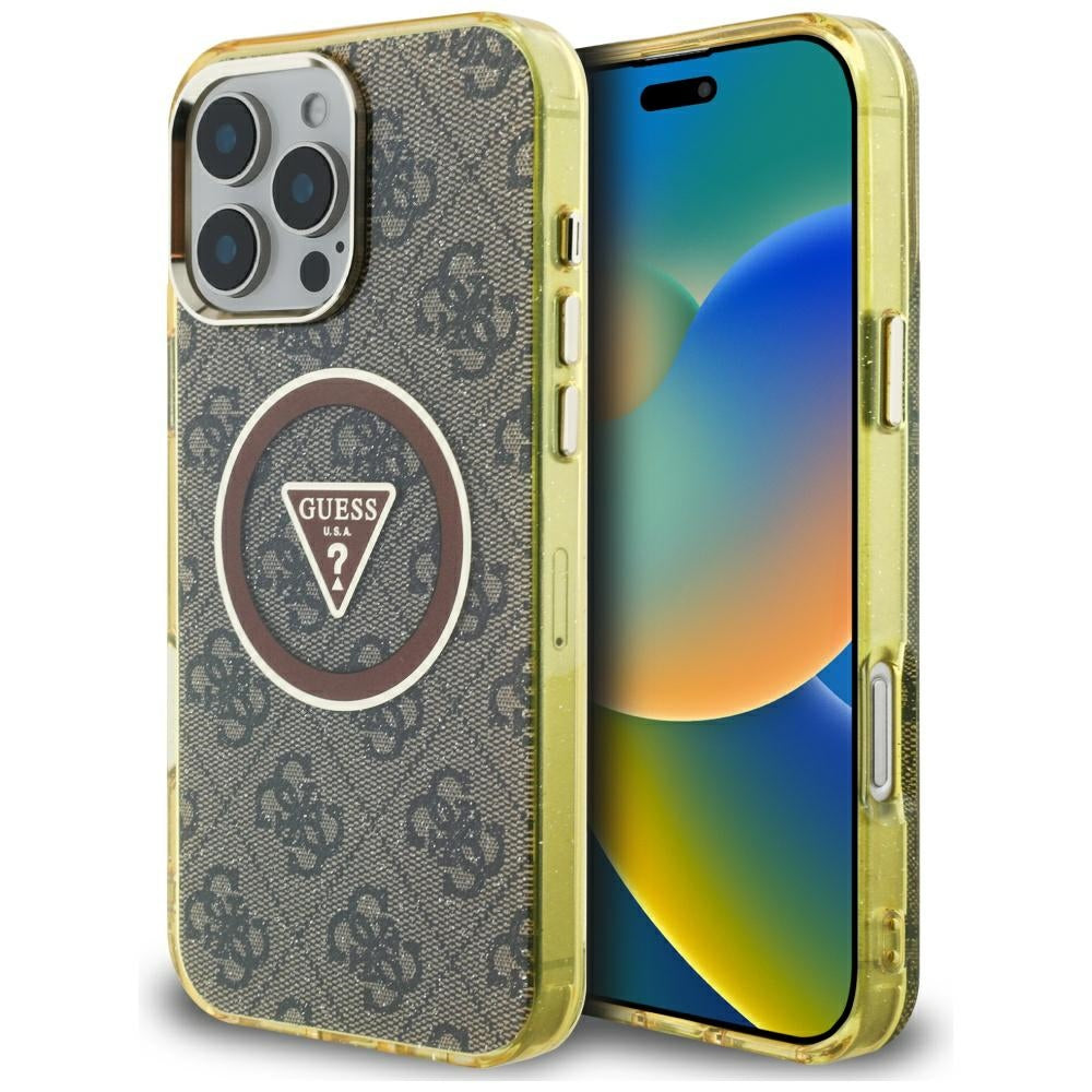 MagSafe-deksel for Apple iPhone 16 Pro, Guess, IML Glitter 4G Circle Triangle, Brun