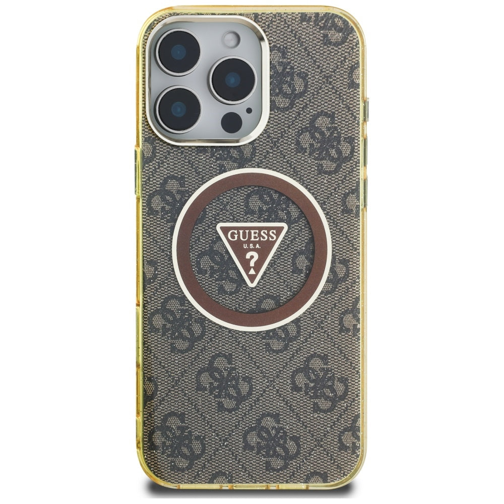 MagSafe-deksel for Apple iPhone 16 Pro, Guess, IML Glitter 4G Circle Triangle, Brun