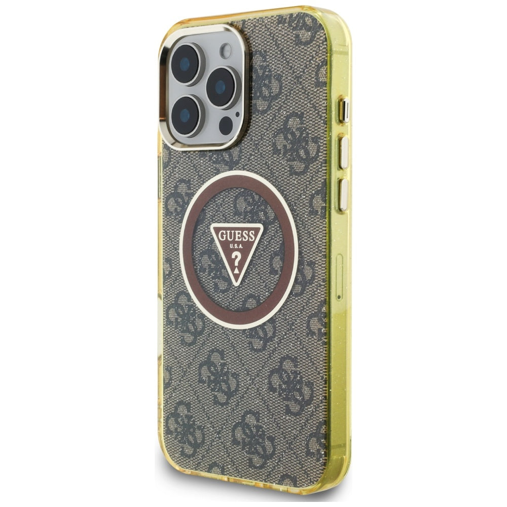 MagSafe-deksel for Apple iPhone 16 Pro, Guess, IML Glitter 4G Circle Triangle, Brun