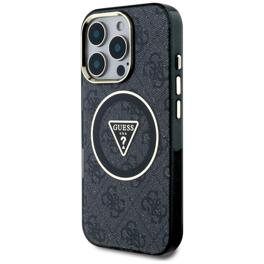 MagSafe-deksel for Apple iPhone 16 Pro, Guess, IML Glitter 4G Circle Triangle, Svart