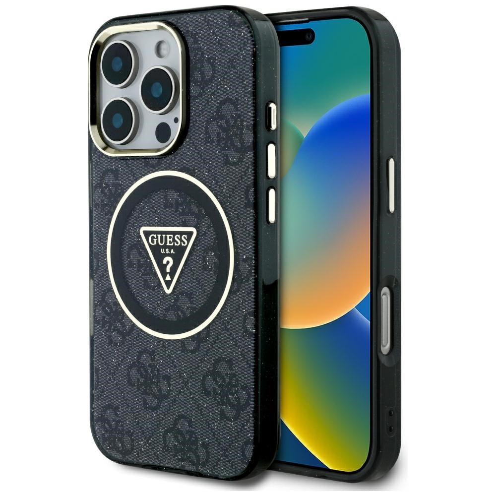 MagSafe-deksel for Apple iPhone 16 Pro, Guess, IML Glitter 4G Circle Triangle, Svart