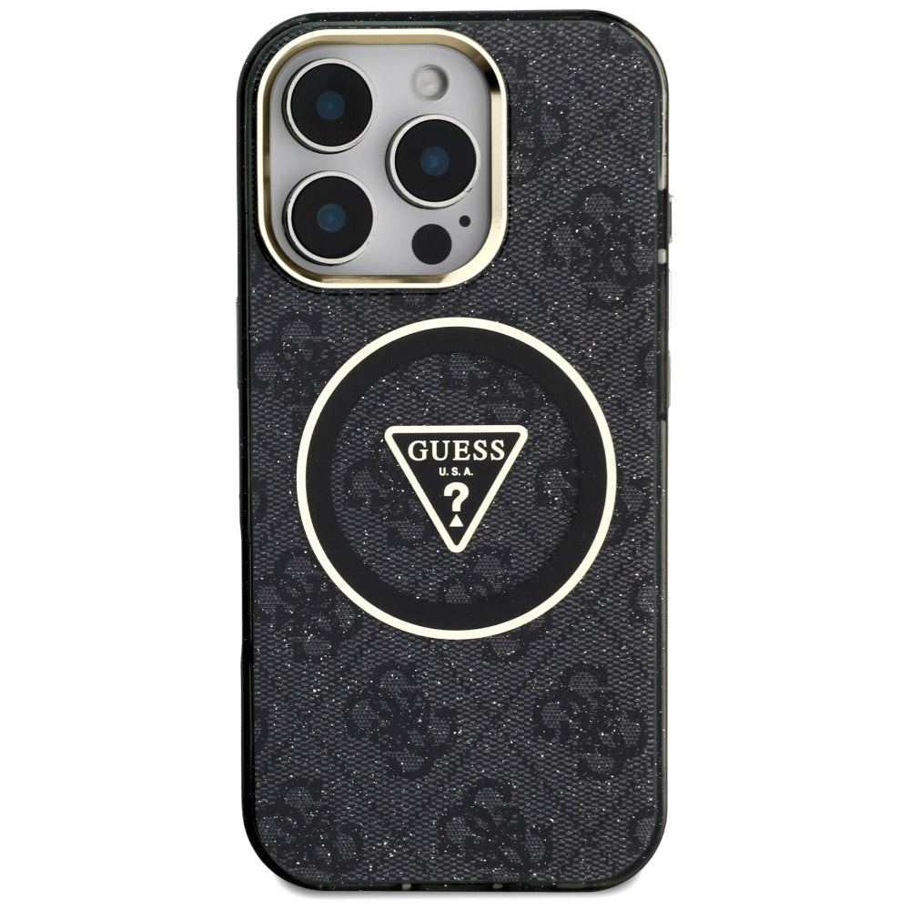 MagSafe-deksel for Apple iPhone 16 Pro, Guess, IML Glitter 4G Circle Triangle, Svart