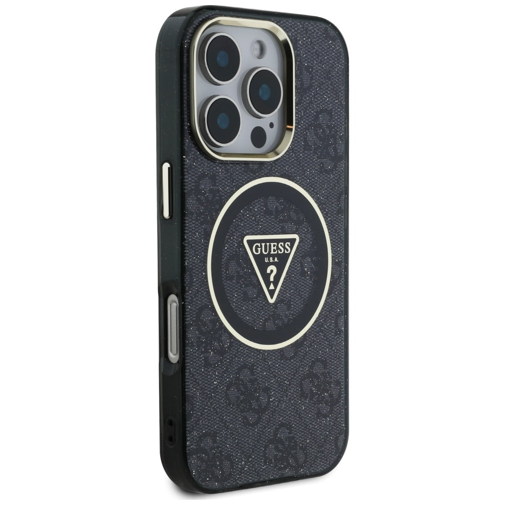 MagSafe-deksel for Apple iPhone 16 Pro, Guess, IML Glitter 4G Circle Triangle, Svart