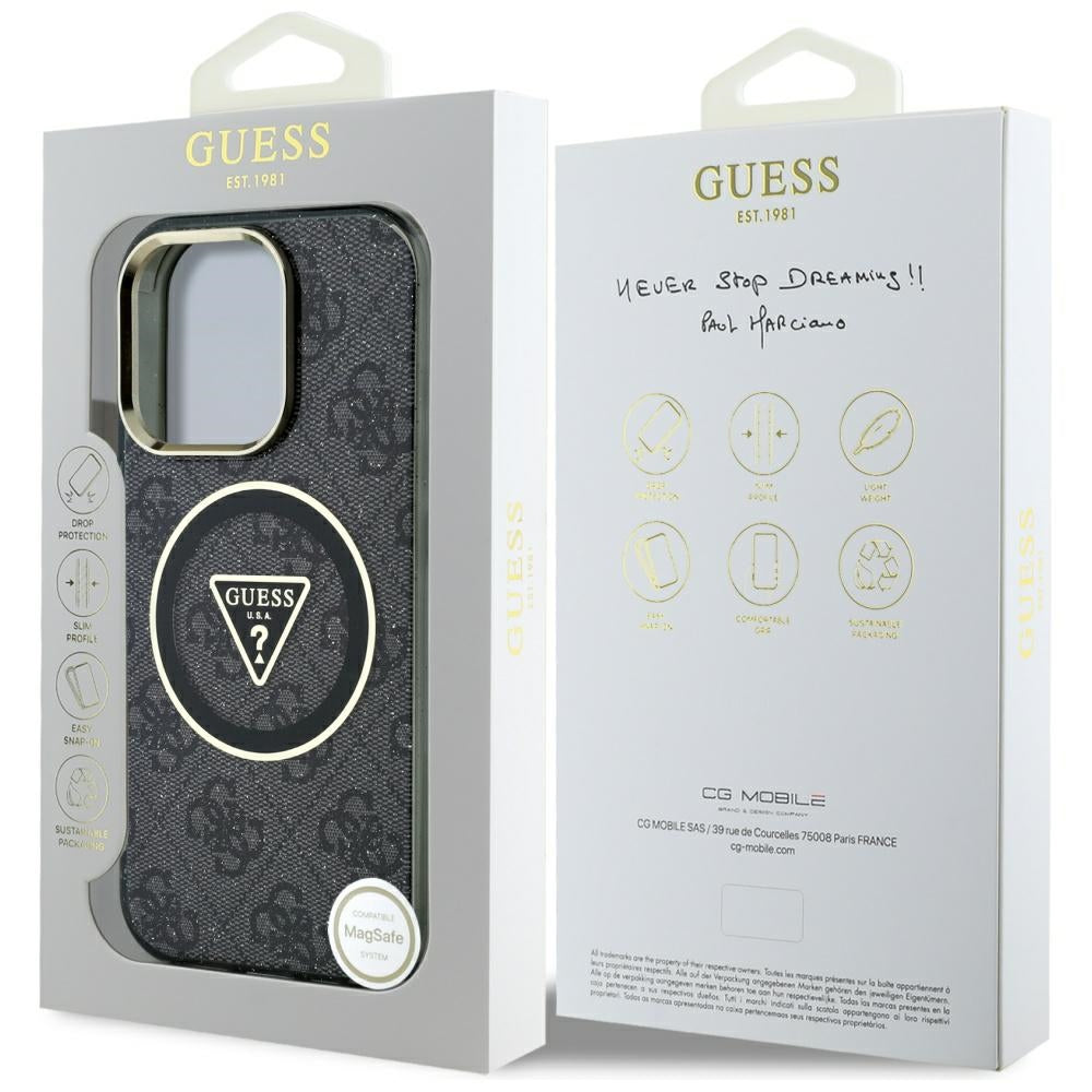 MagSafe-deksel for Apple iPhone 16 Pro, Guess, IML Glitter 4G Circle Triangle, Svart