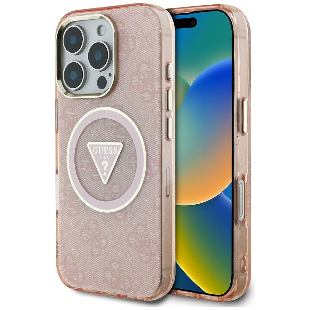 MagSafe-deksel for Apple iPhone 16 Pro, Guess, IML Glitter 4G Circle Triangle, Rosa
