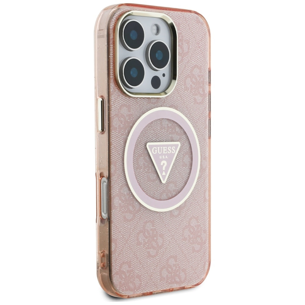 MagSafe-deksel for Apple iPhone 16 Pro, Guess, IML Glitter 4G Circle Triangle, Rosa