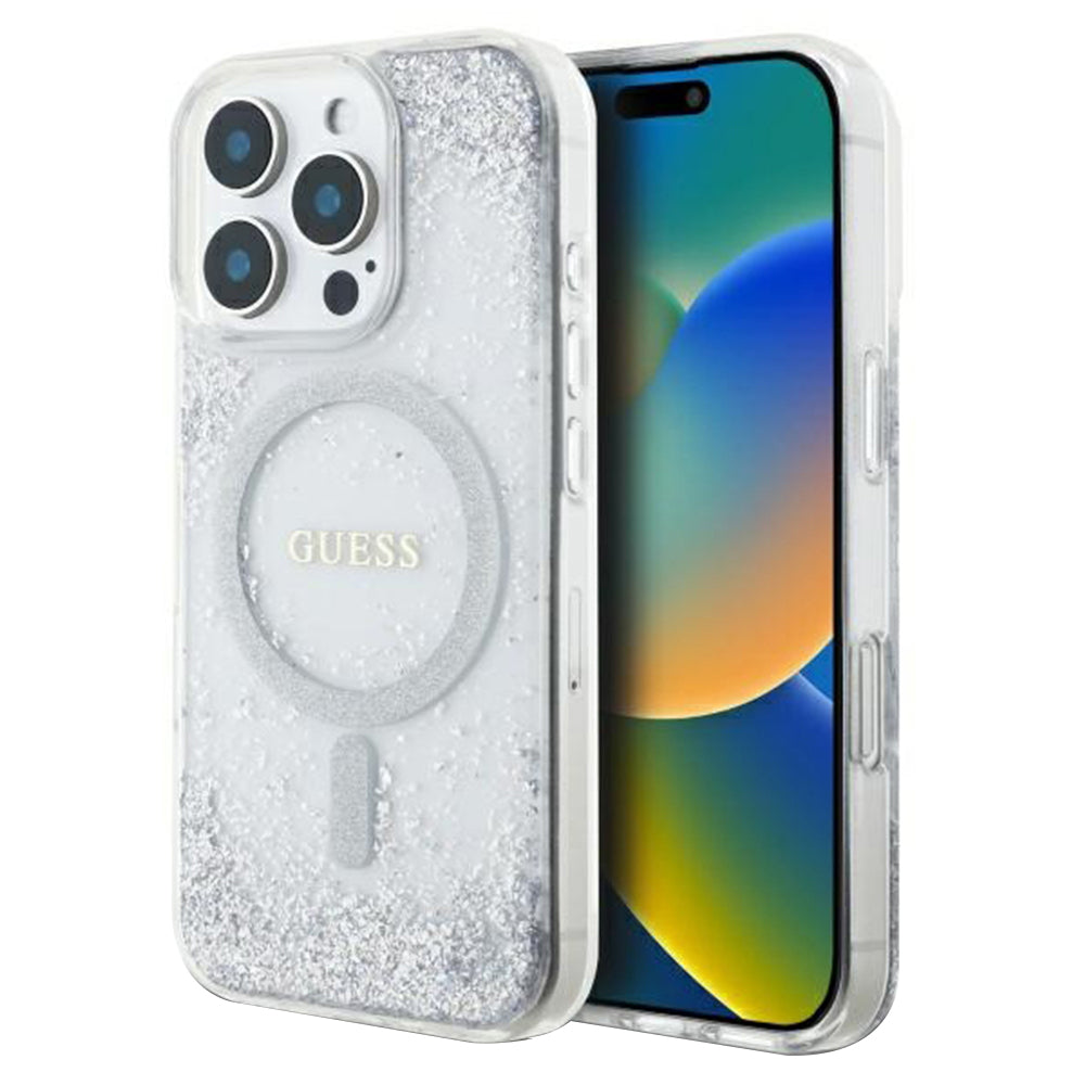 MagSafe-deksel for Apple iPhone 16 Pro, Guess, IML Glitter Gradient, Sølv