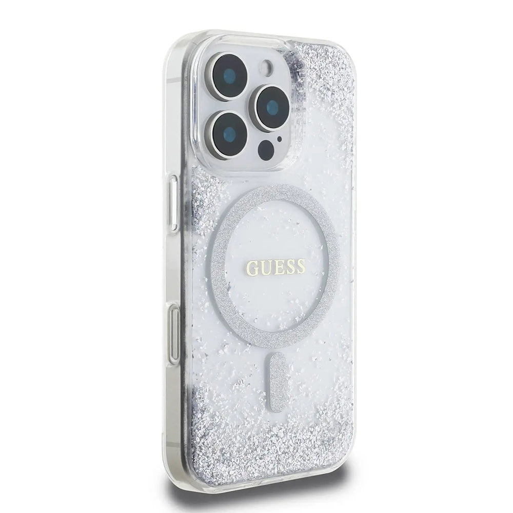 MagSafe-deksel for Apple iPhone 16 Pro, Guess, IML Glitter Gradient, Sølv