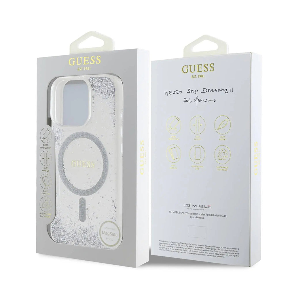 MagSafe-deksel for Apple iPhone 16 Pro, Guess, IML Glitter Gradient, Sølv